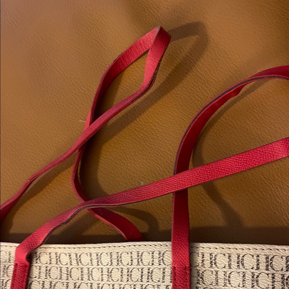 Carolina Herrera Beige Logo Tote with Red Straps - Picture 3 of 5